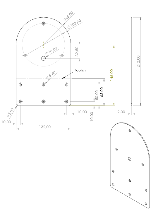 Steunplaat 90° | 2 mm inox | voor zwaailamp type 500