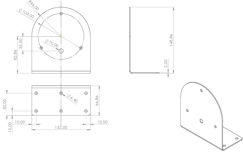 Steunplaat 90° | 2 mm inox | voor zwaailamp type 500