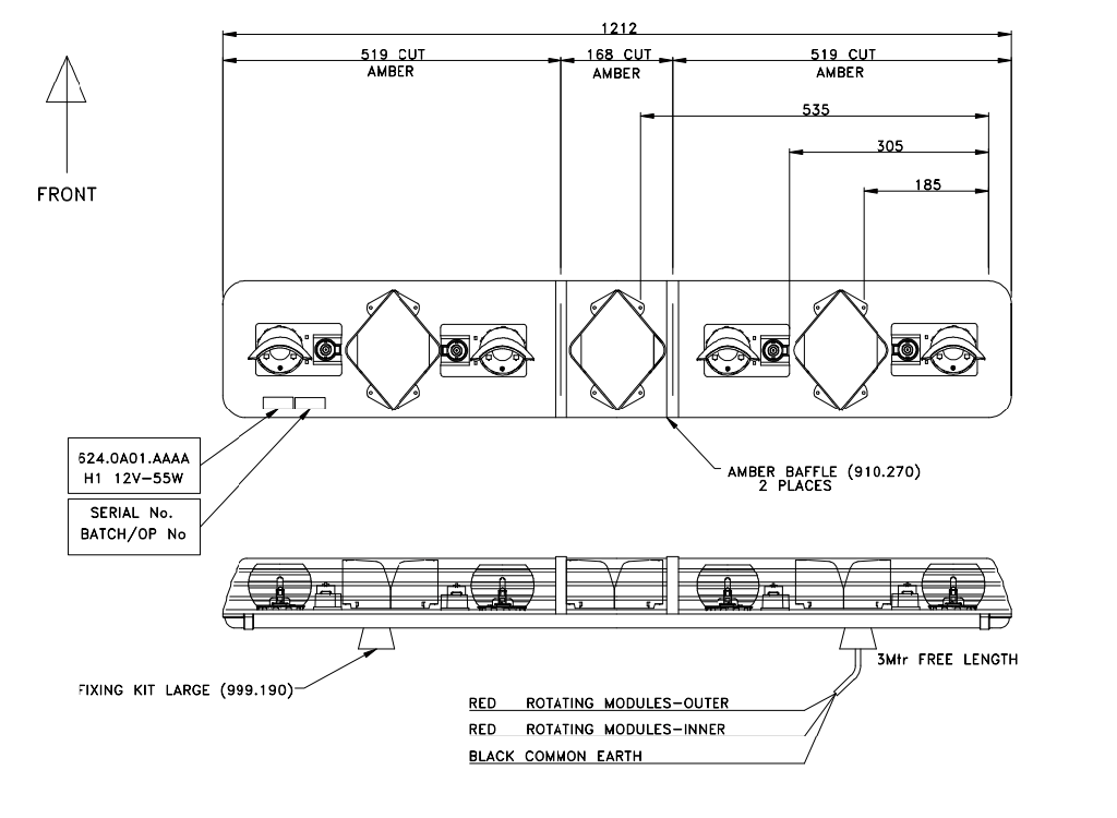 ROTATOR halogeen lichtbalk | 120 cm | oranje | 12V