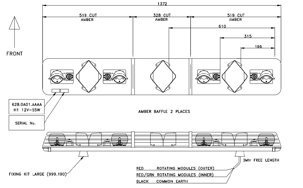 ROTATOR halogeen lichtbalk | 120 cm | oranje | 12V