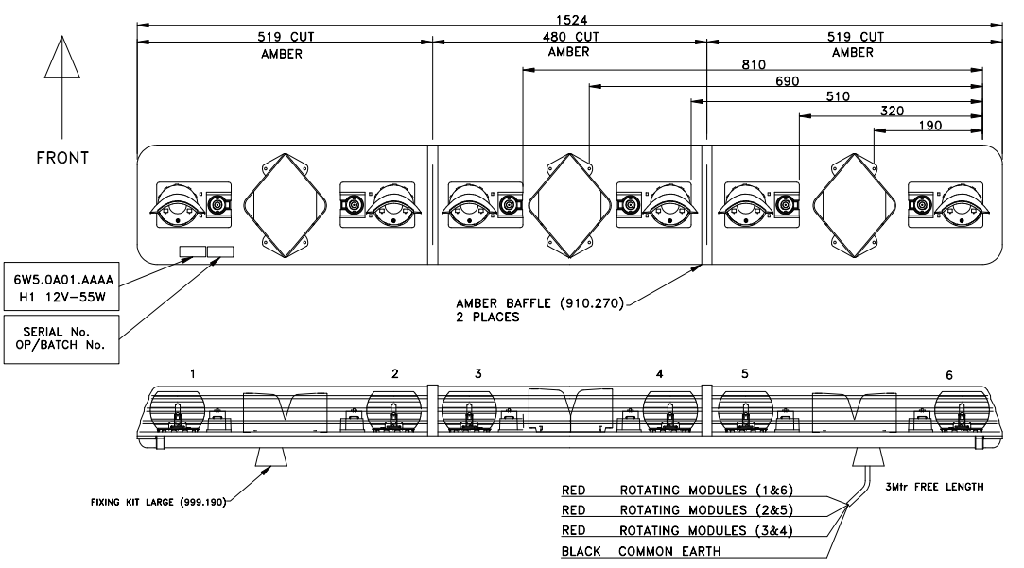 ROTATOR halogeen lichtbalk | 150 cm | oranje | 12V