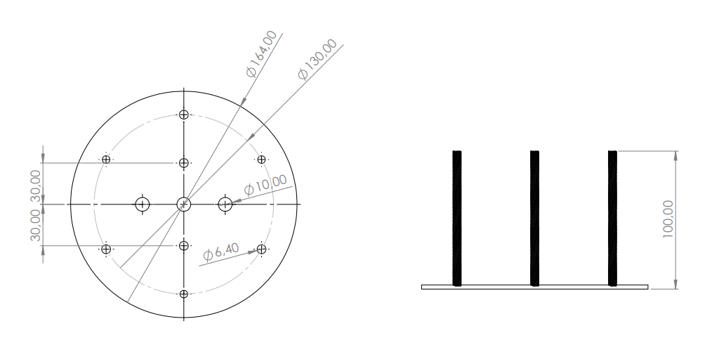Steunplaat regelbaar | met draadstangen 100 mm | 3mm inox