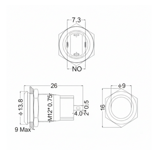Druktoets | 12mm | latching | blauw