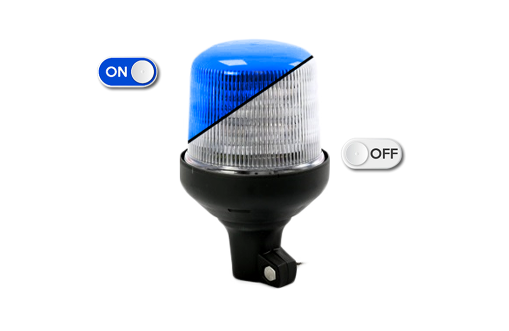 Flitslicht | LED | flexibele buisbevestiging | 12-24V | transparante lens | blauw