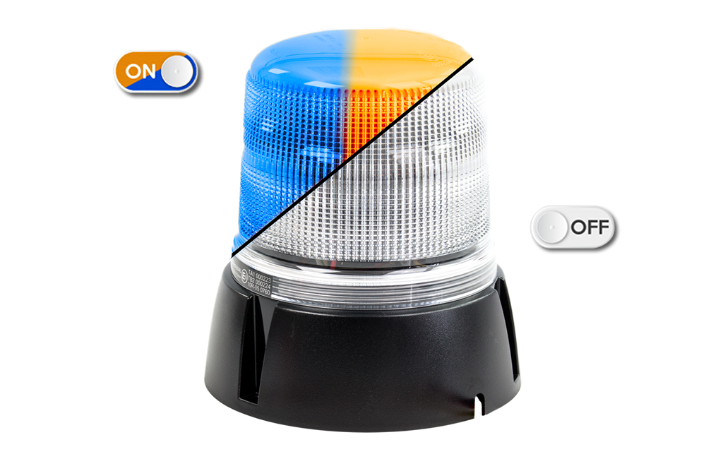 Flitslicht | LED | 3 puntsbevestiging | 12-24V | transparante lens | oranje/blauw
