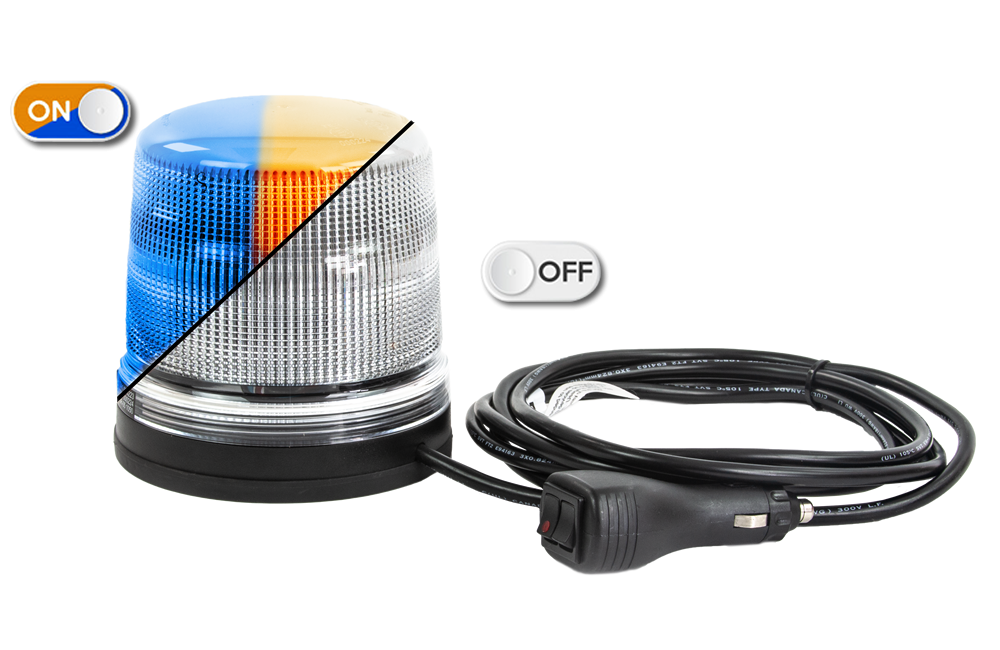 Flitslicht | LED | magnetisch | 12-24V | transparante lens | oranje/blauw