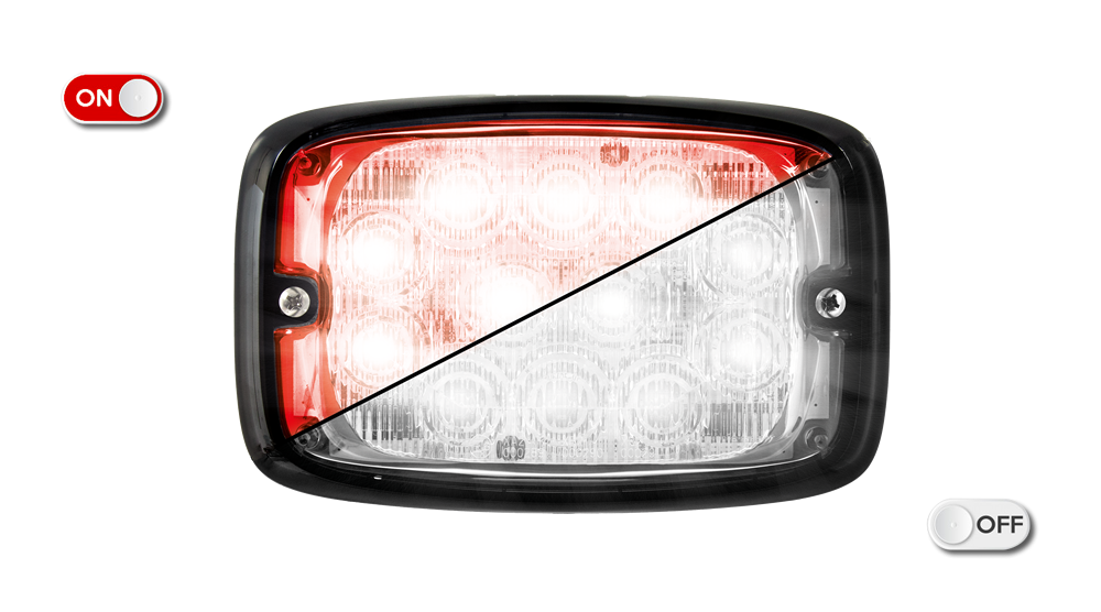 Lampeggiatore a LED | 12 LEDs | 12-24V | lente trasparente | rosso