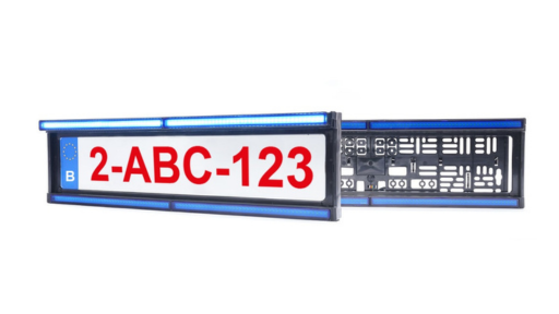 Nummerplaathouder | plaatverlichting | LED flitser boven en onder | blauw/blauw