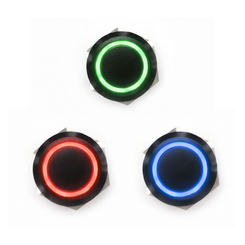 Druktoetsen | 12mm | set van 3 | latching | blauw/groen/rood
