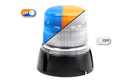 [518HI-DV-O/B] Gyrophare | LED | fixation 3 boulons | 12-24V | lentille transparente | orange/bleu